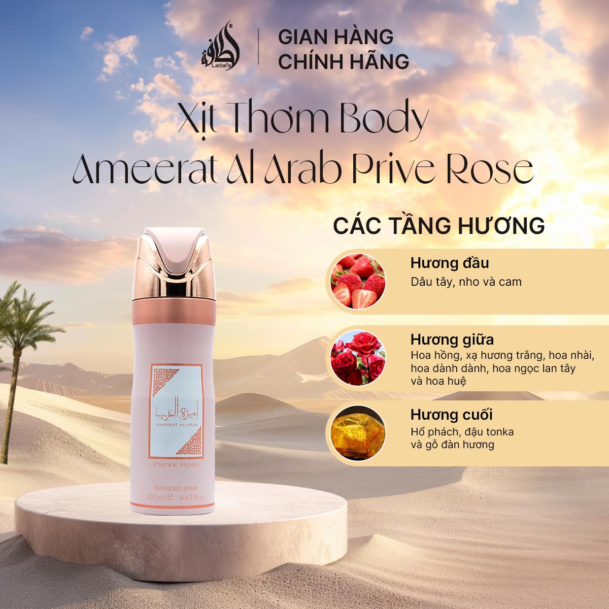 Lattafa xịt khử mùi toàn thân Ameerat Al Arab Prive Rose