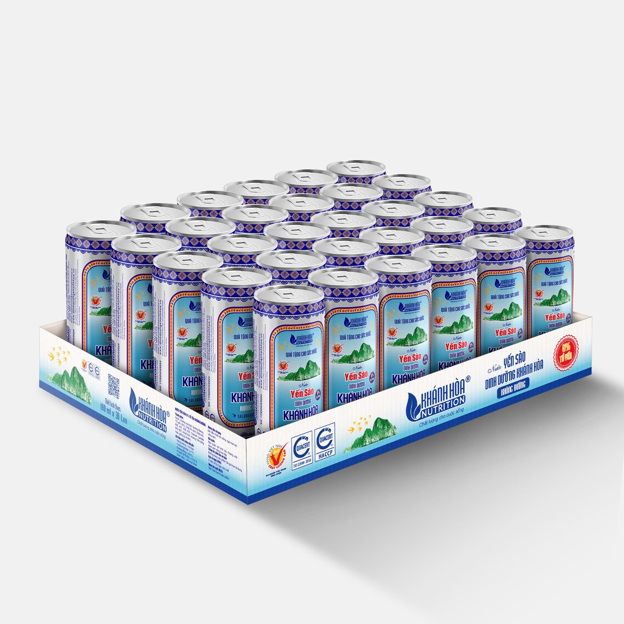 Nước Yến Sào 5% Khánh Hòa Nutrition - Khay 30 lon x 190ml - Không Đường