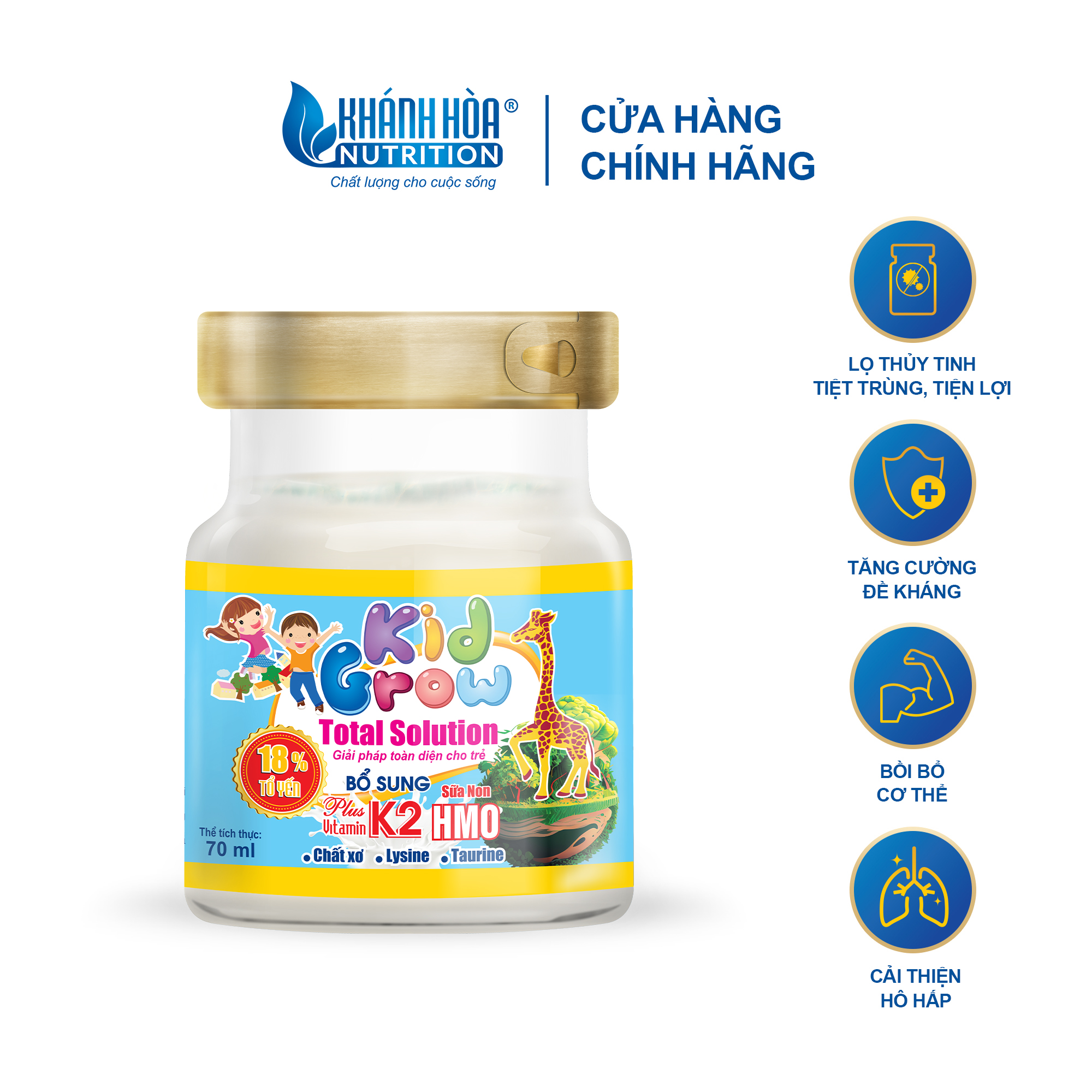 Nước Yến Sào Cho Bé Kidgrow 18% Tổ yến Total Solution - Lọ 70ml