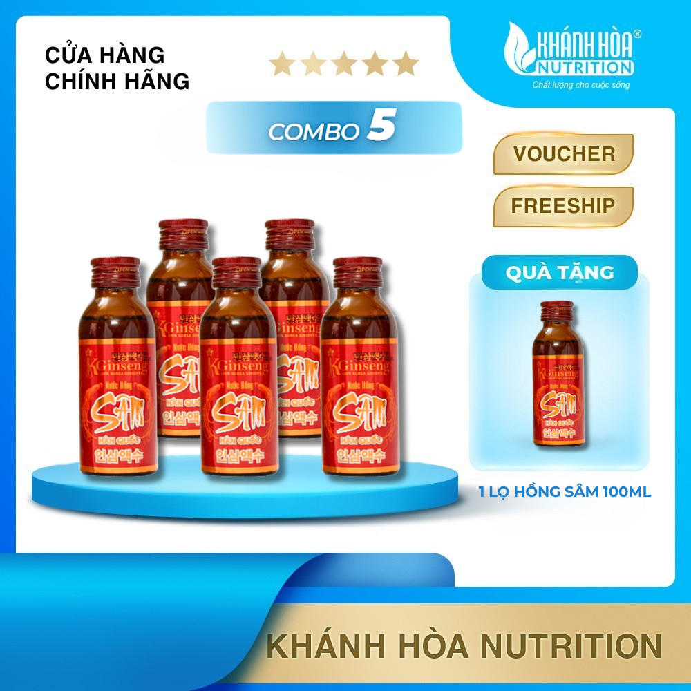 [Tặng Lọ Hồng Sâm] Combo 5 Lọ Nước Hồng Sâm Kginseng - Khánh Hòa Nutrition - Lọ 100ml