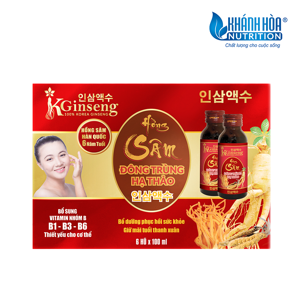 Hộp Quà Nước Hồng Sâm Hàn Quốc KGinseng Đông Trùng Hạ Thảo - Hộp 6 lọ x 100ml
