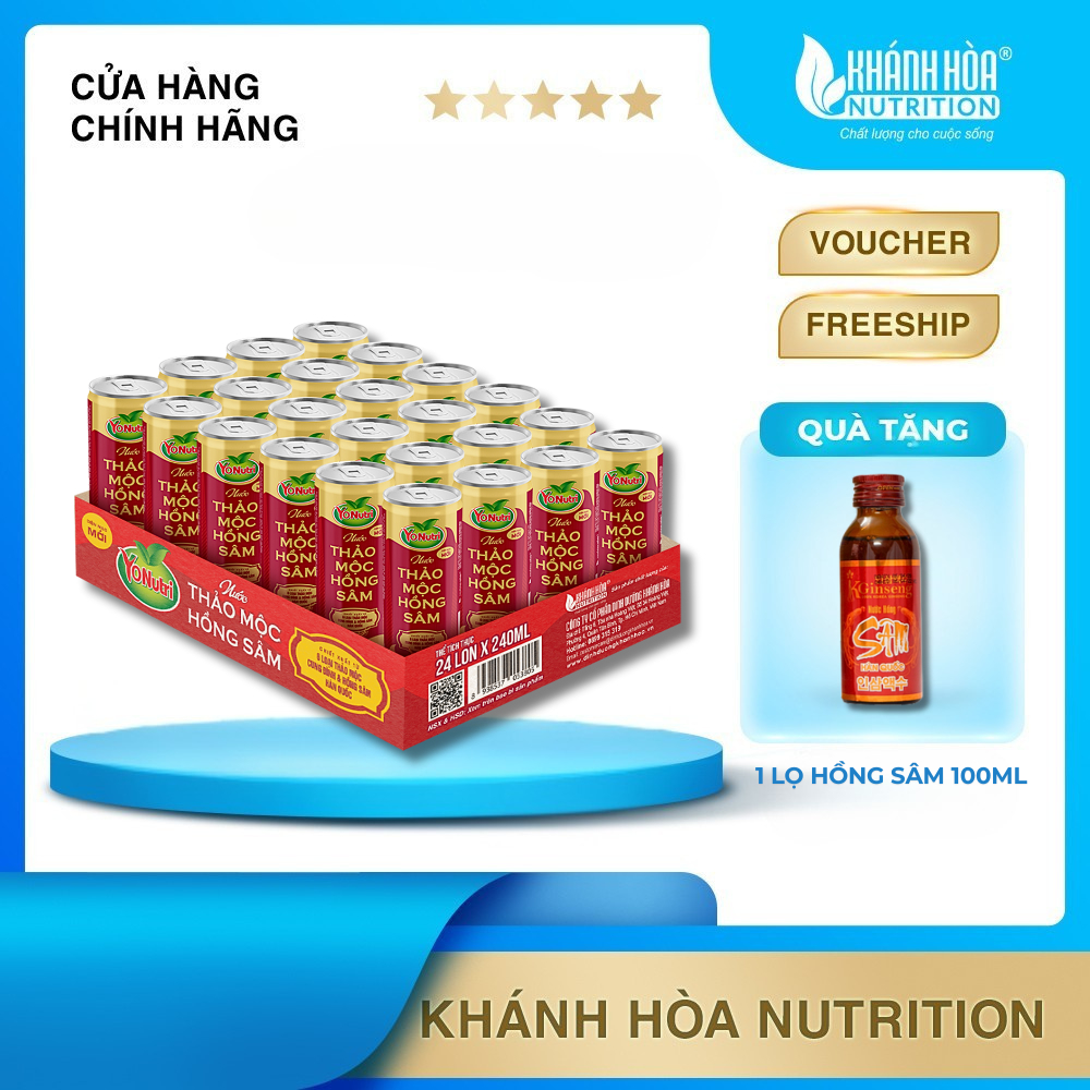 Khay Nước Thảo Mộc Hồng Sâm Hàn Quốc YoNutri 24 lon x 240ml
