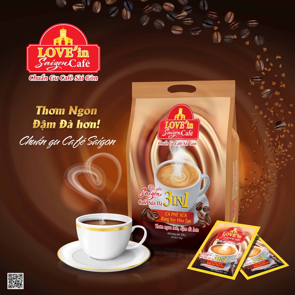 Cà Phê Sữa Rang Xay Hòa Tan 3IN1 LOVE’IN SAIGON CAFE - Khánh Hòa NutriFoods (Túi 18 gói x 18g)
