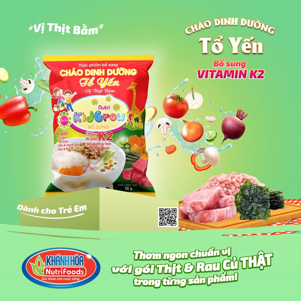 Cháo Dinh Dưỡng Tổ Yến - Khánh Hòa NutriFoods - Vị Thịt Bằm (Thùng 30 Gói x 50 G )