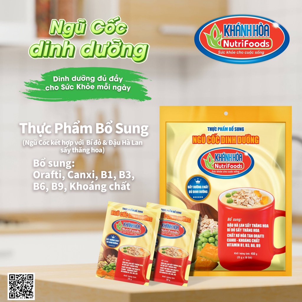 Thực Phẩm Bổ Sung Ngũ Cốc Dinh Dưỡng Khánh Hòa NutriFoods - Bổ Sung Rau Củ Quả, Canxi, Vitamin (Túi 18 Gói x 25g)