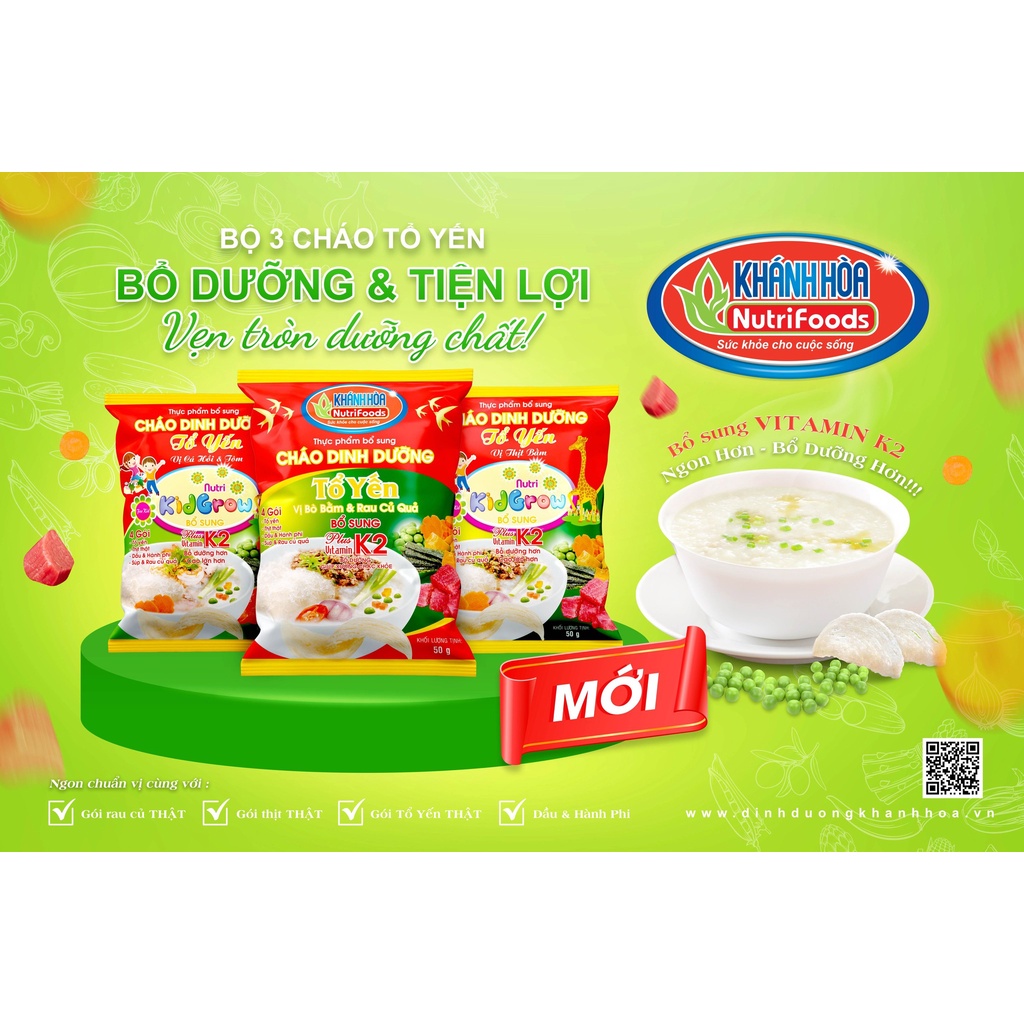 Cháo Dinh Dưỡng Tổ Yến - Khánh Hòa NutriFoods - Vị Thịt Bằm (Thùng 30 Gói x 50 G )