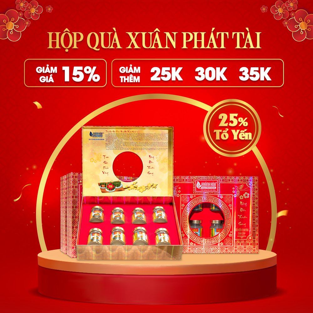 Hộp Quà Xuân Phát Tài 25% Tổ Yến Chưng Đường Phèn - Khánh Hòa Nutrition (Hộp 8 lọ x 70ml)
