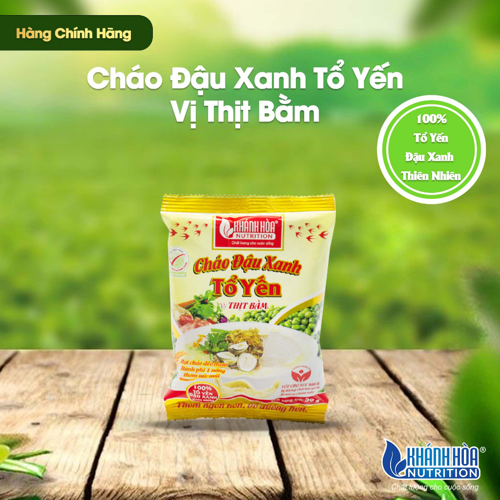 Cháo Đậu Xanh Tổ Yến Vị Thịt Bằm - Khánh Hòa Nutrition (Thùng 30 gói x 50g)