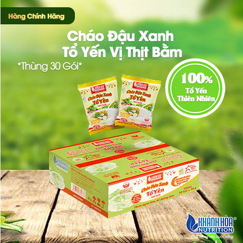 Cháo Đậu Xanh Tổ Yến Vị Thịt Bằm - Khánh Hòa Nutrition (Thùng 30 gói x 50g)