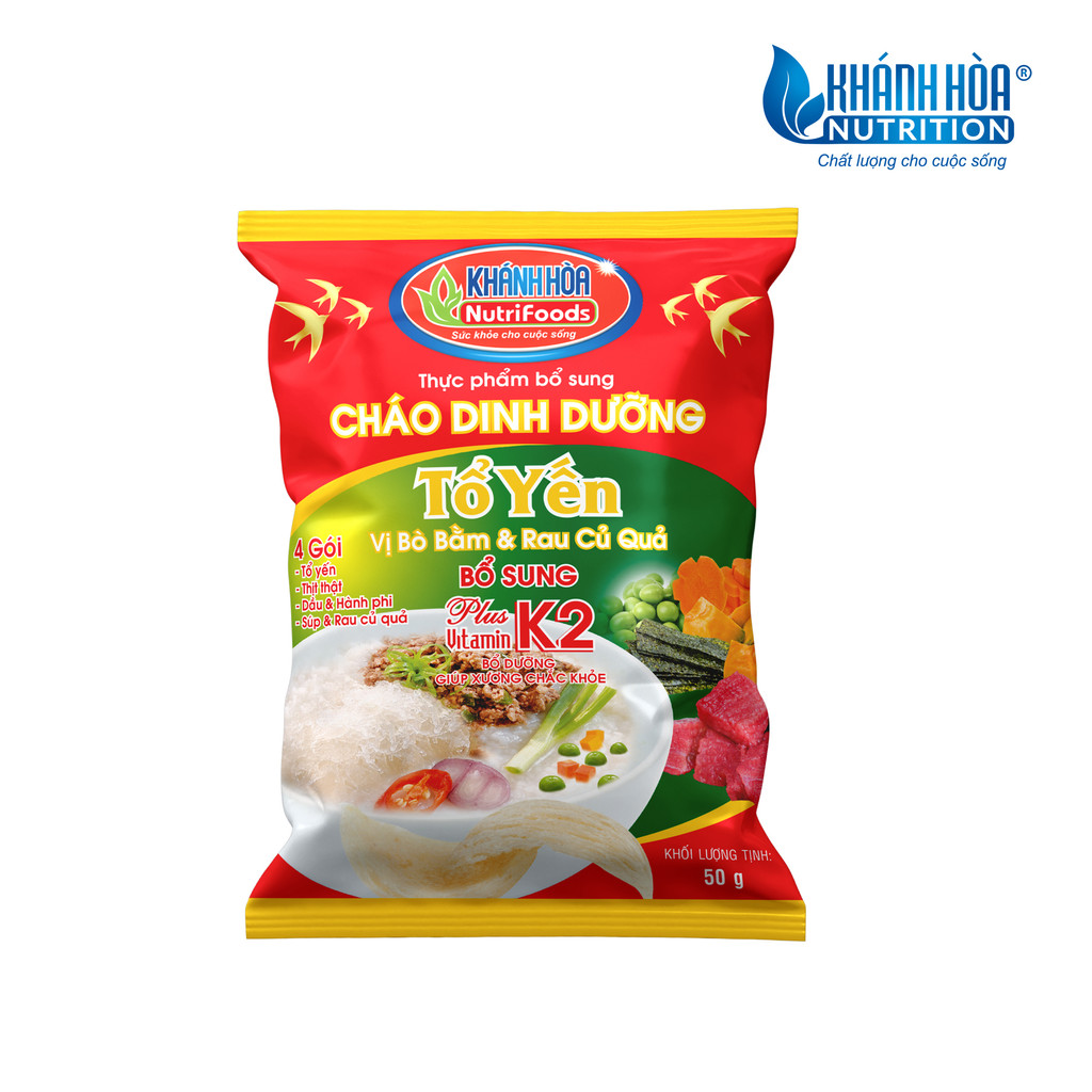 Cháo Dinh Dưỡng Tổ Yến Cao Cấp - Khánh Hòa NutriFoods Vị Bò Bằm Và Rau Củ - Thùng 30 Gói x 50G