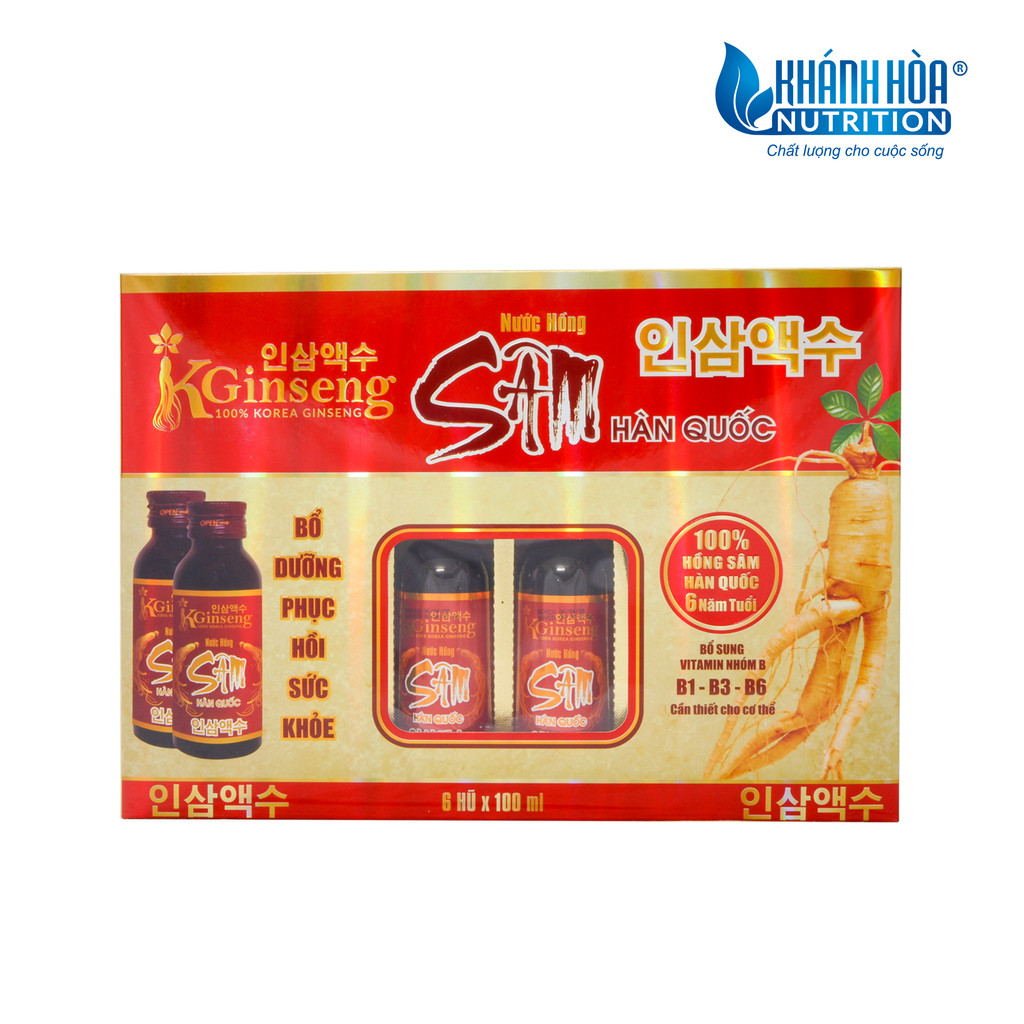 Hộp Quà Nước Hồng Sâm Hàn Quốc 6 Năm Tuổi Kginseng - Khánh Hòa Nutrition ( 6 lọ x 100ml )