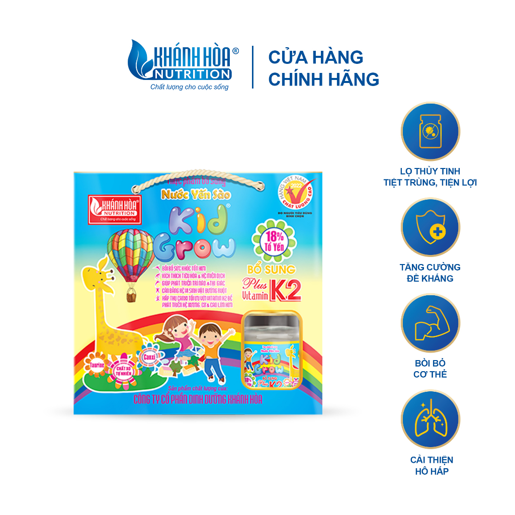 Block Nước Yến Sào Cho Bé KIDGROW 18% Tổ Yến PLUS VITAMIN K2 - Khánh Hòa Nutrition ( 6 lọ x70ml )