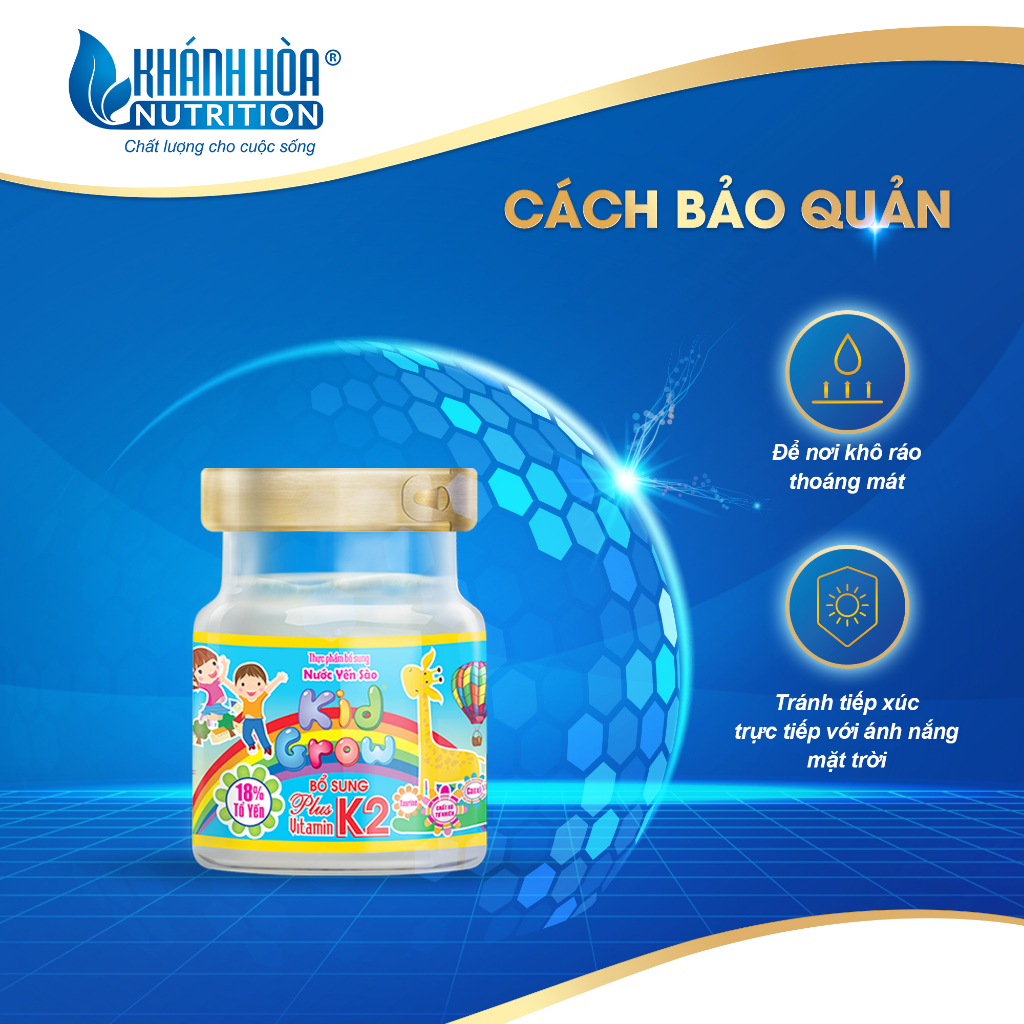 Block Nước Yến Sào Cho Bé KIDGROW 18% Tổ Yến PLUS VITAMIN K2 - Khánh Hòa Nutrition ( 6 lọ x70ml )