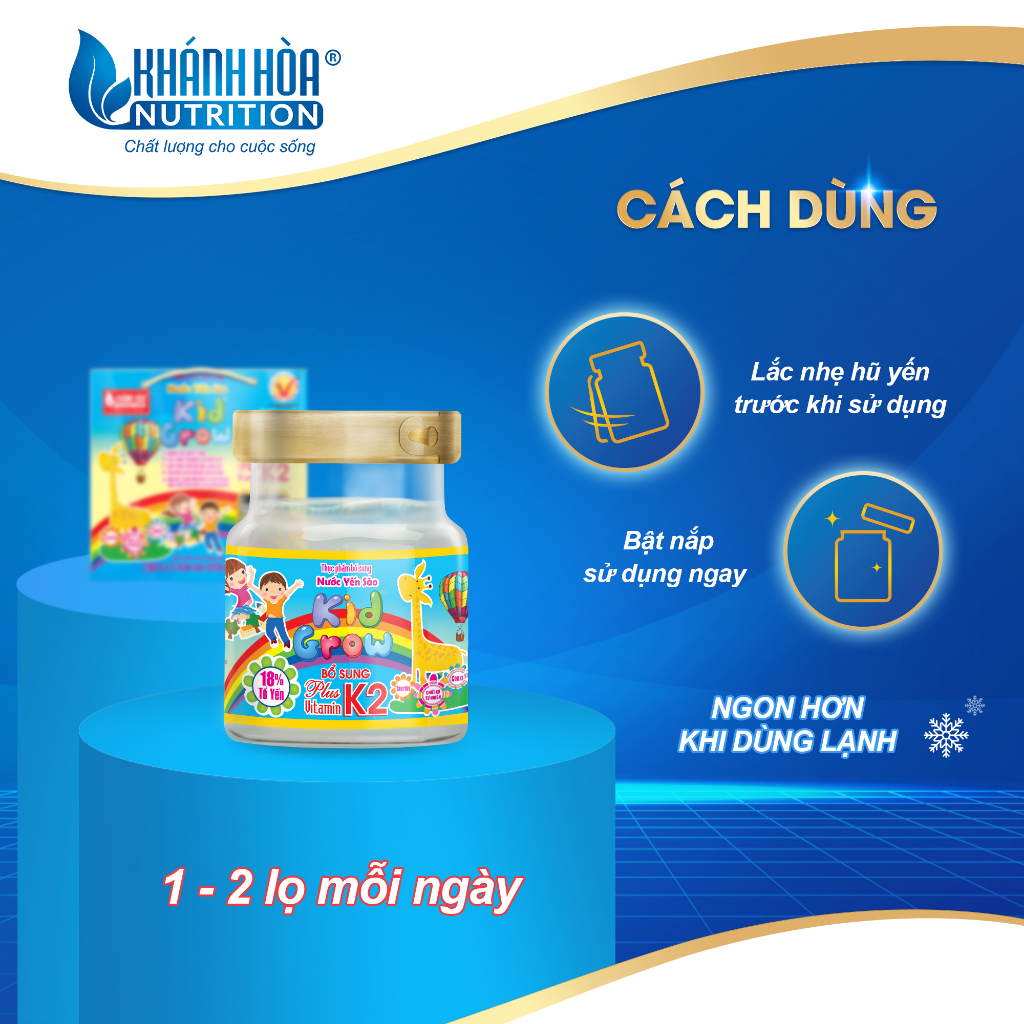 Block Nước Yến Sào Cho Bé KIDGROW 18% Tổ Yến PLUS VITAMIN K2 - Khánh Hòa Nutrition ( 6 lọ x70ml )
