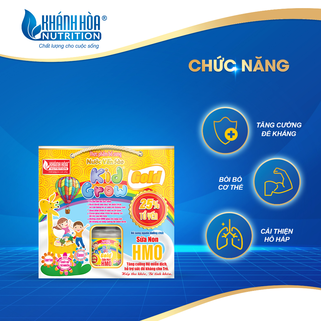 Block Nước Yến Sào Cho Bé KIDGROW Gold 25% tổ yến plus HMO (Block 6 lọ x 70ml)