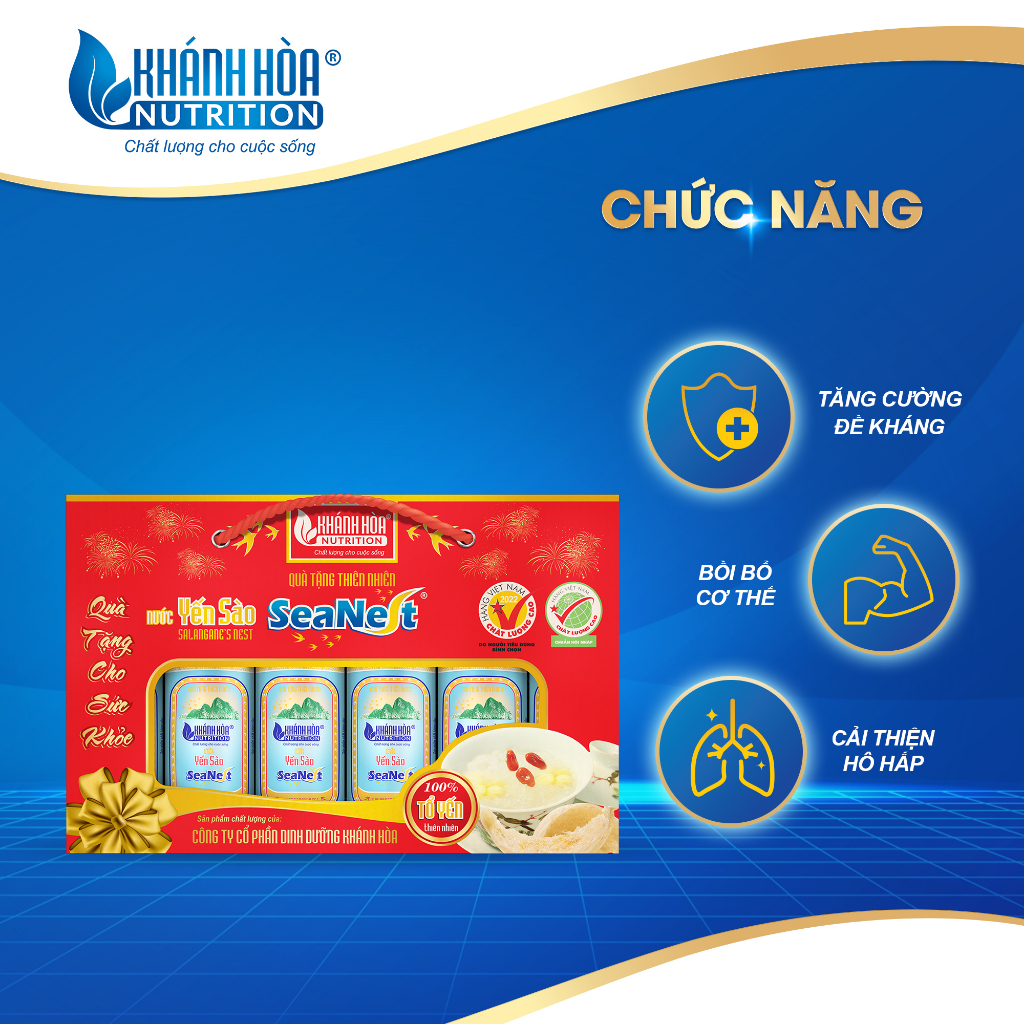 HỘP QUÀ LON NGANG Nước Yến Sào Cao Cấp 3% SeaNest - Khánh Hòa Nutrition (  6 Lon x  190 ML )