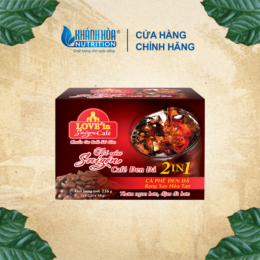 Cà Phê Đen Đá Rang Xay Hòa Tan 2IN1 LOVE’IN SAIGON CAFE - Khánh Hòa Nutrifoods (Hộp 12 gói x 18g)