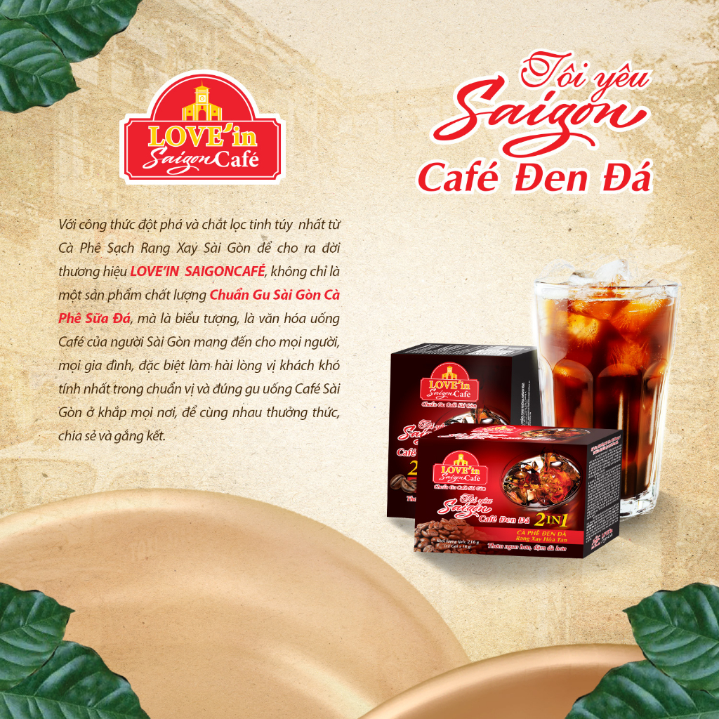 Cà Phê Đen Đá Rang Xay Hòa Tan 2IN1 LOVE’IN SAIGON CAFE - Khánh Hòa Nutrifoods (Túi 18 gói x 18g)