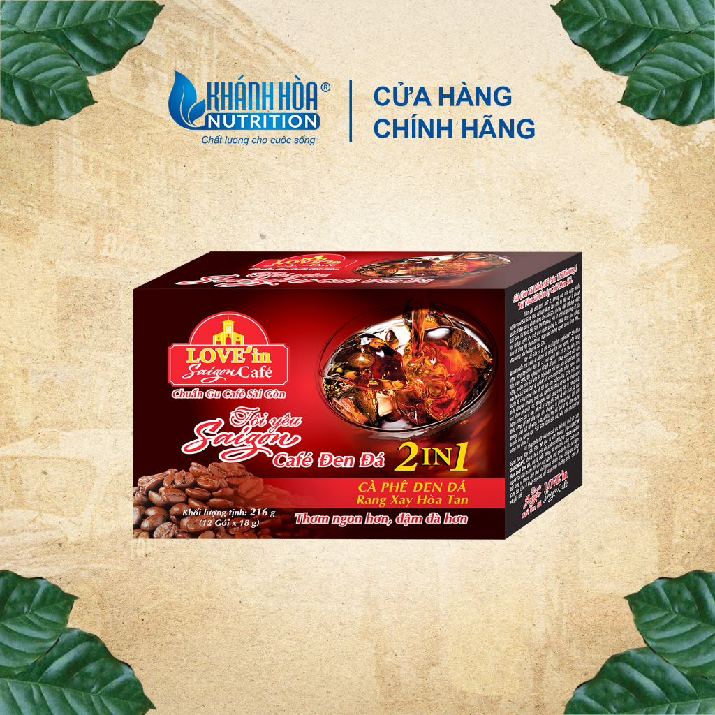 Cà Phê Đen Đá Rang Xay Hòa Tan 2IN1 LOVE’IN SAIGON CAFE - Khánh Hòa Nutrifoods (Hộp 12 gói x 18g)