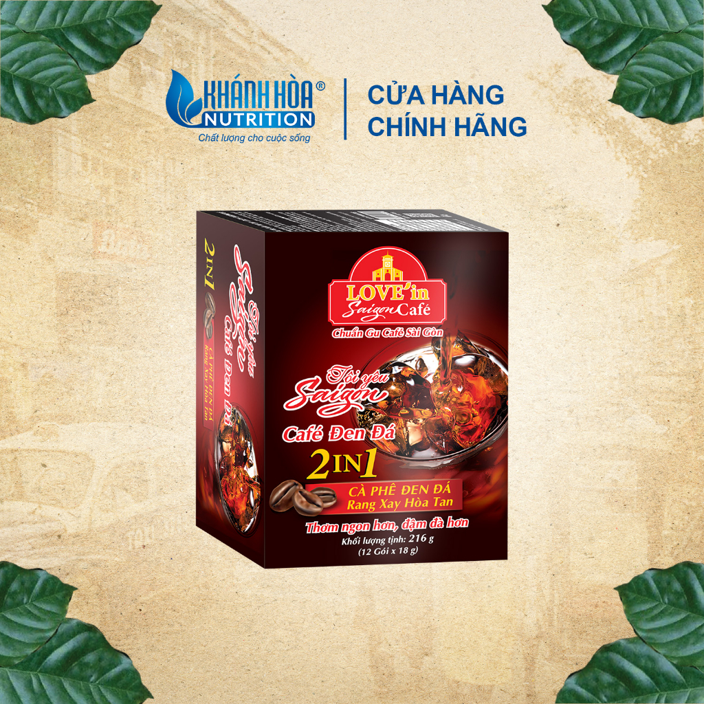 Cà Phê Đen Đá Rang Xay Hòa Tan 2IN1 LOVE’IN SAIGON CAFE - Khánh Hòa Nutrifoods (Hộp 12 gói x 18g)