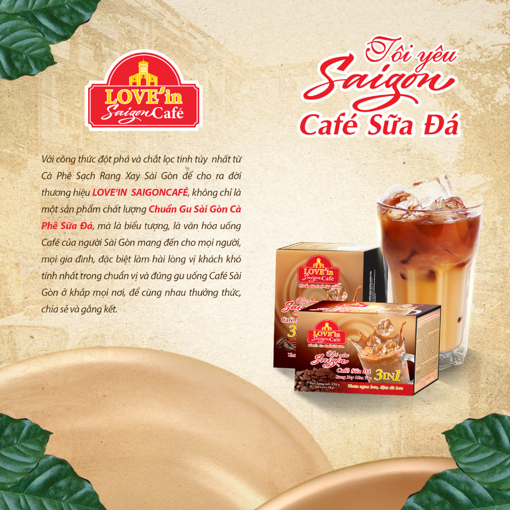 Cà Phê Sữa Rang Xay Hòa Tan 3IN1 LOVE’IN SAIGON CAFE - Khánh Hòa NutriFoods (Hộp 12 gói x 18g)