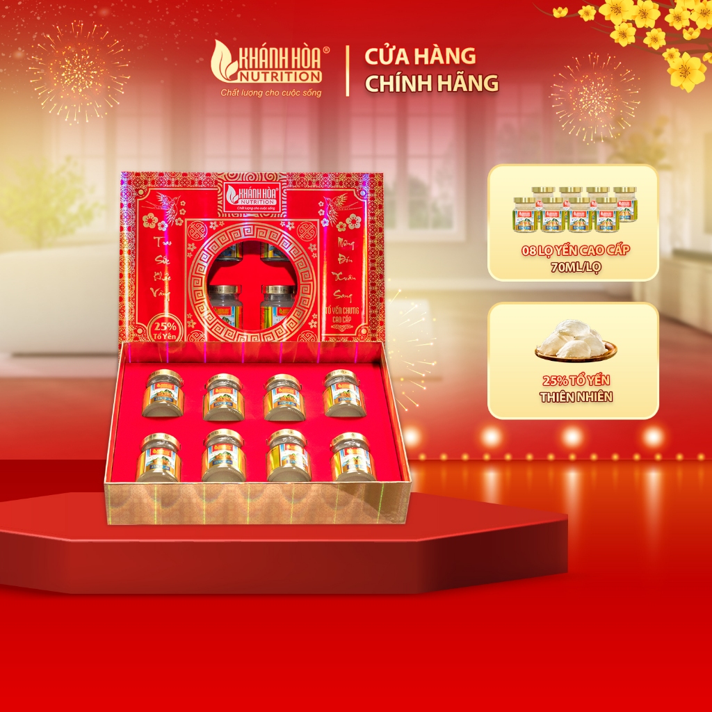 Hộp Quà Xuân Phát Tài 25% Tổ Yến Chưng Đường Phèn - Khánh Hòa Nutrition (Hộp 8 lọ x 70ml)