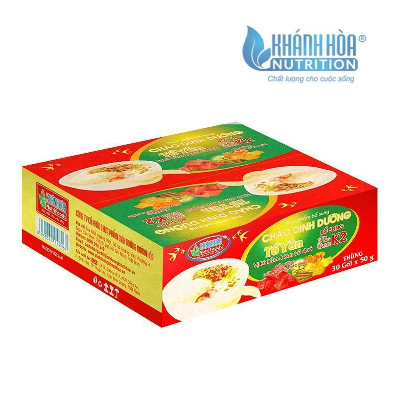 Cháo Dinh Dưỡng Tổ Yến Cao Cấp - Khánh Hòa NutriFoods Vị Bò Bằm Và Rau Củ - Thùng 30 Gói x 50G