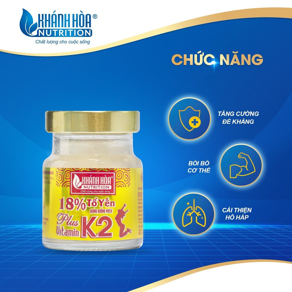 Nước Yến Sào 18% Tổ Yến Chưng Đường Phèn PLUS VITAMIN K2 - Khánh Hòa Nutrition - Lọ 70ml
