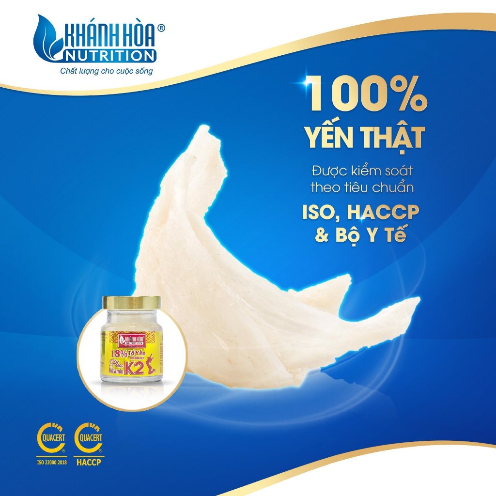 Nước Yến Sào 18% Tổ Yến Chưng Đường Phèn PLUS VITAMIN K2 - Khánh Hòa Nutrition - Lọ 70ml