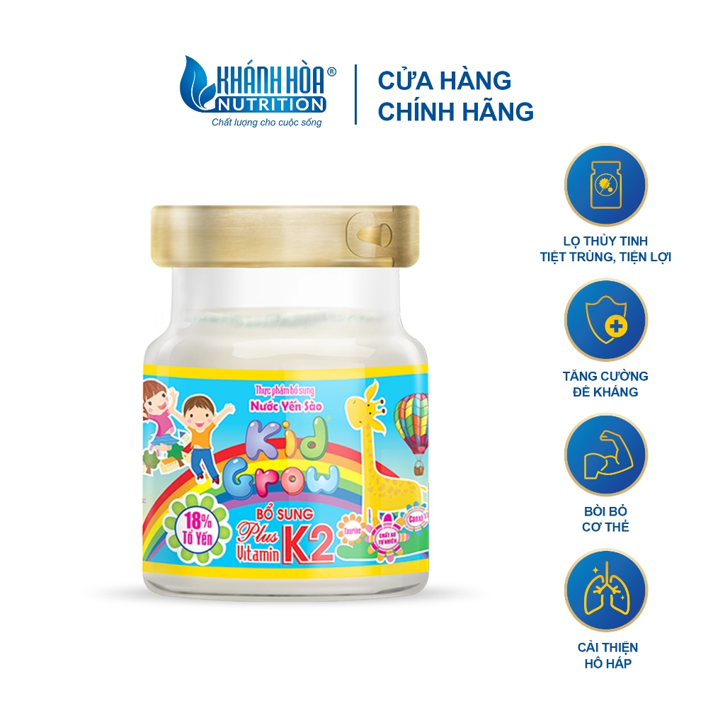 [TẶNG 1 HỘP NHỰA] Combo 8 Lọ Yến Kidgrow 18% Tổ Yến Bổ Sung Vitamin K2 - Khánh Hòa Nutrition - 8 Lọ x 70ml