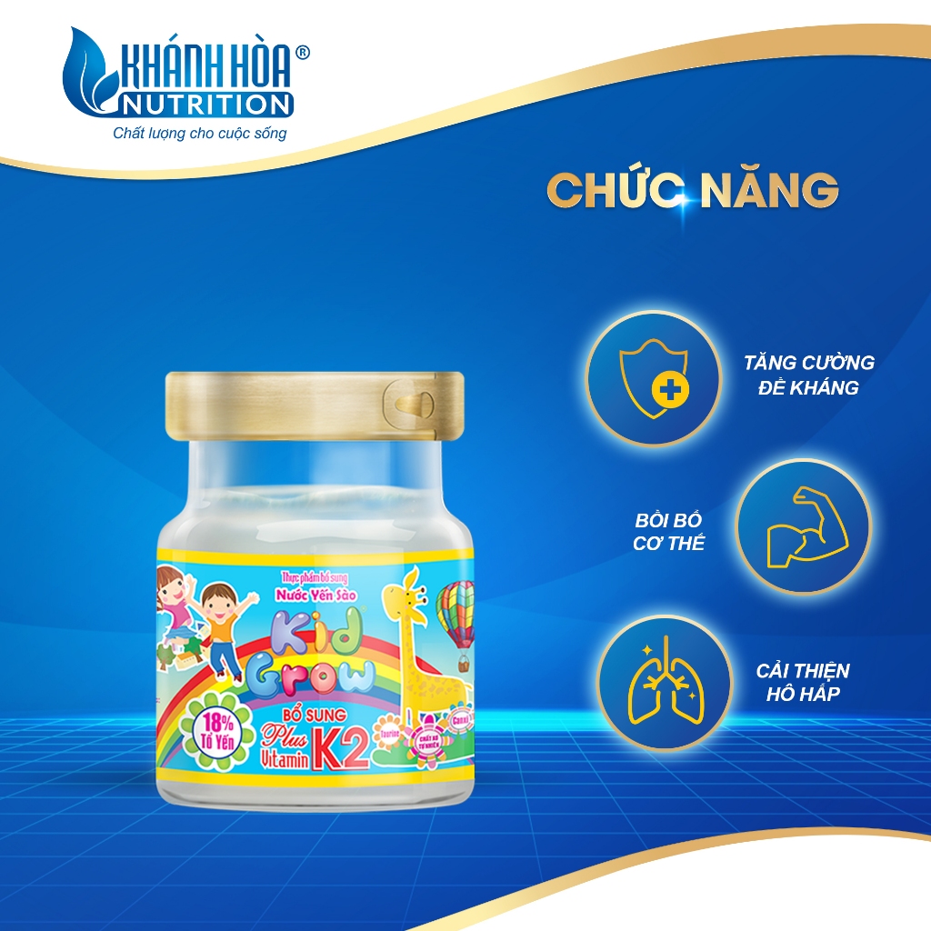 [TẶNG 1 HỘP NHỰA] Combo 8 Lọ Yến Kidgrow 18% Tổ Yến Bổ Sung Vitamin K2 - Khánh Hòa Nutrition - 8 Lọ x 70ml