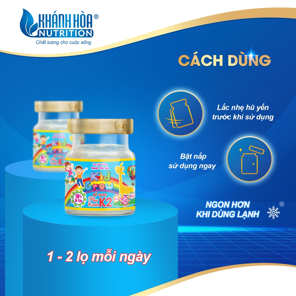 [TẶNG 1 HỘP NHỰA] Combo 8 Lọ Yến Kidgrow 18% Tổ Yến Bổ Sung Vitamin K2 - Khánh Hòa Nutrition - 8 Lọ x 70ml
