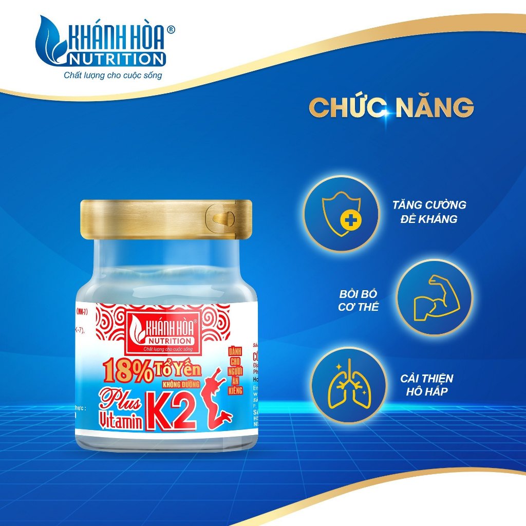 [TẶNG 1 HỘP NHỰA] Combo 8 Lọ Yến 18% Tổ Yến Không Đường Bổ Sung Vitamin K2 - Khánh Hòa Nutrition - 8 Lọ x 70ml