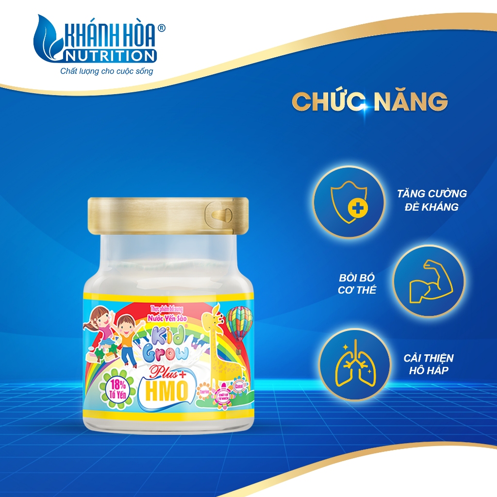 [TẶNG 1 HỘP NHỰA] Combo 8 Lọ Yến Cho Bé Kidgrow 18% Tổ Yến Bổ Sung HMO - Khánh Hòa Nutrition - 8 Lọ x 70ml