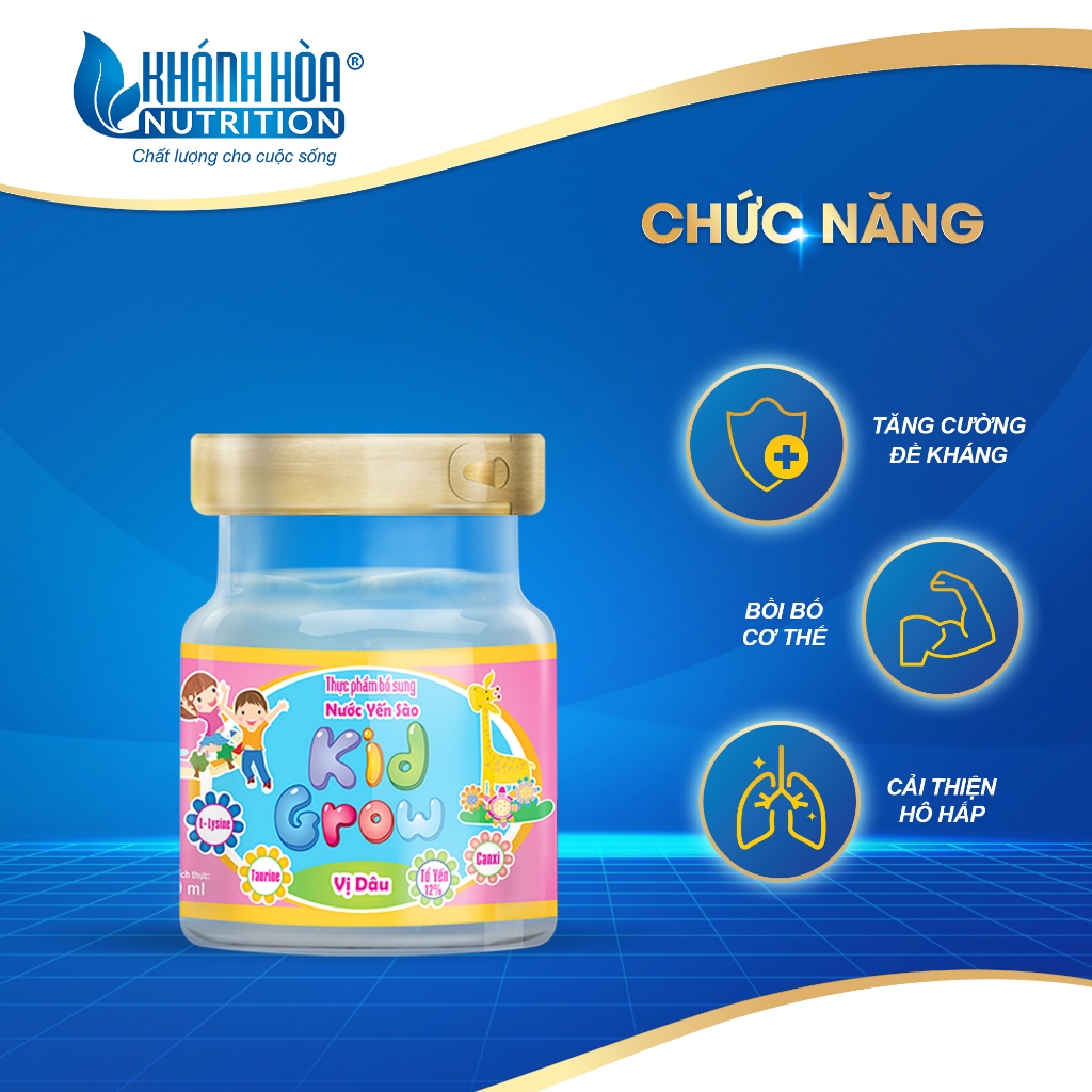 [TẶNG 1 HỘP NHỰA] Combo 8 Lọ Yến KidGrow Cho Bé 12% Tổ Yến Vị Dâu - Khánh Hòa Nutrition - 8 Lọ x 70ml