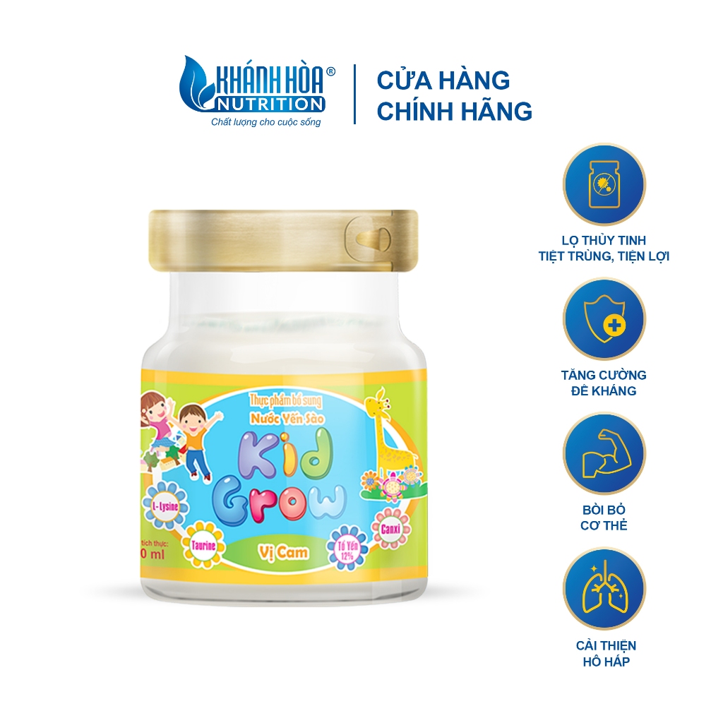 [TẶNG 1 HỘP NHỰA] Combo 8 Lọ Yến KidGrow Cho Bé 12% Tổ Yến Vị Cam - Khánh Hòa Nutrition - 8 Lọ x 70ml