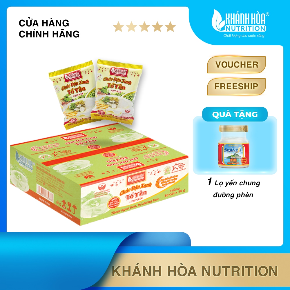 Cháo Đậu Xanh Tổ Yến Vị Thịt Bằm - Khánh Hòa Nutrition (Thùng 30 gói x 50g)