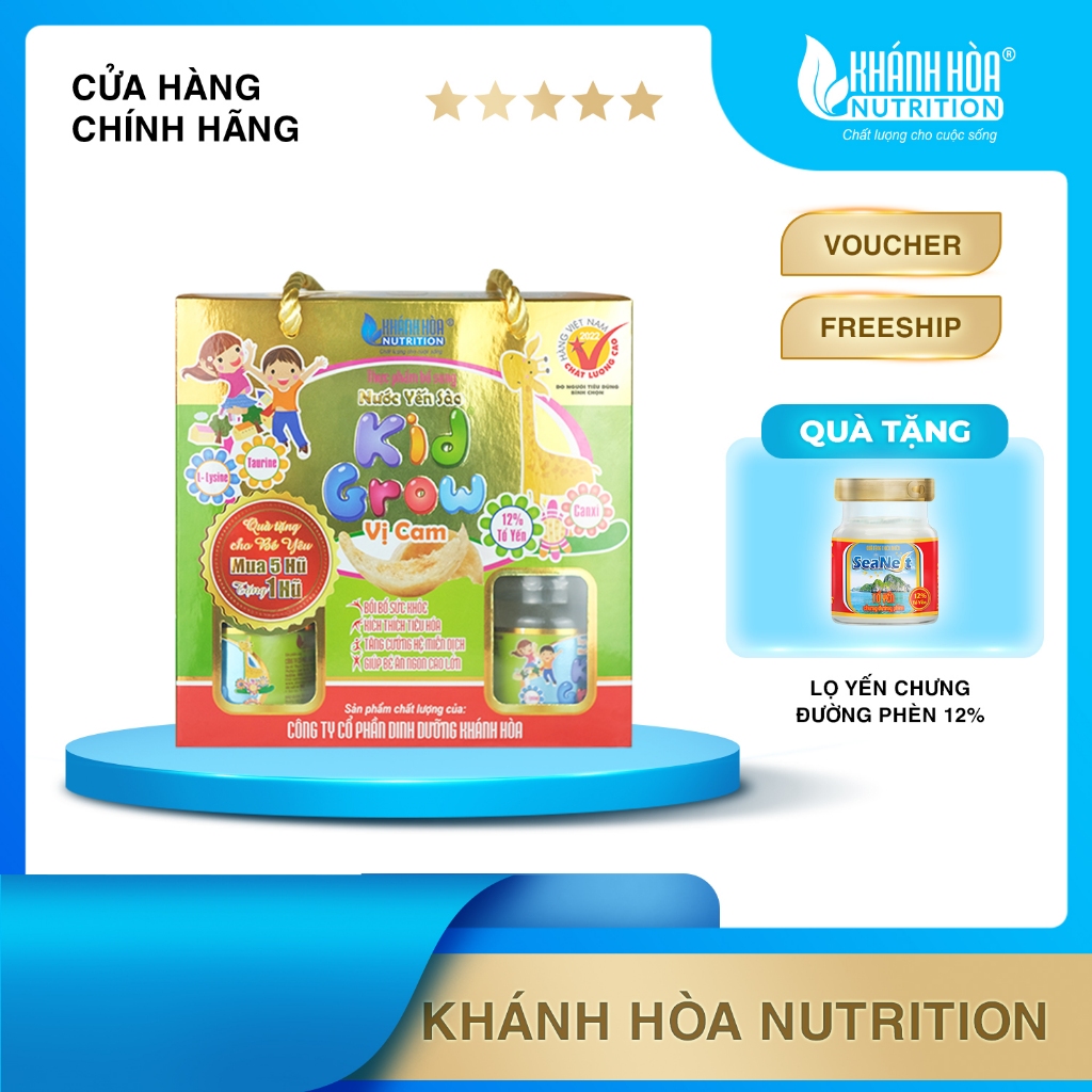 Nước Yến Sào Cho Bé KIDGROW Vị Cam 12% Tổ Yển  - Khánh Hòa Nutrition ( Block 6 Lọ x 70 ML)