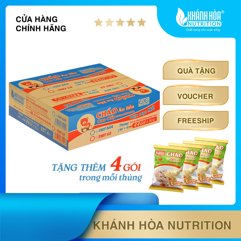 Cháo Ăn Liền Vị Thịt Gà - Khánh Hòa Nutrition (Thùng 44 gói x 50g)