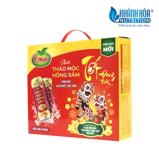 Hộp Quà TẾT Nước Thảo Mộc Hồng Sâm YoNutri - Hộp 6 lon x 240ml
