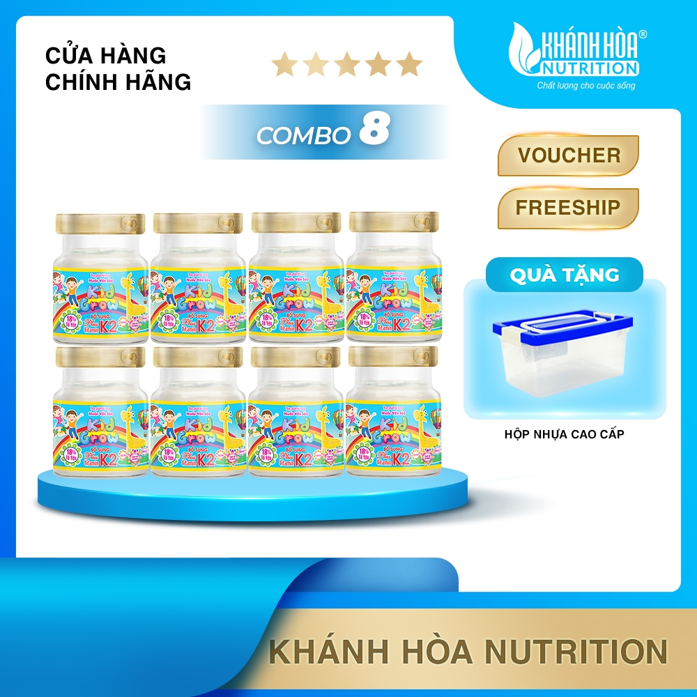 [TẶNG 1 HỘP NHỰA] Combo 8 Lọ Yến Kidgrow 18% Tổ Yến Bổ Sung Vitamin K2 - Khánh Hòa Nutrition - 8 Lọ x 70ml