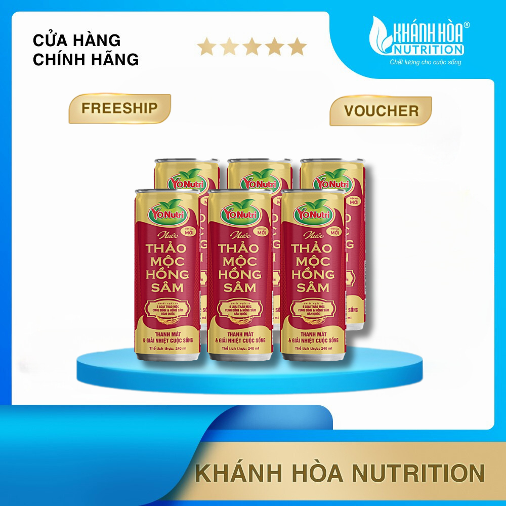 Khay Nước Thảo Mộc Hồng Sâm Hàn Quốc YoNutri 24 lon x 240ml
