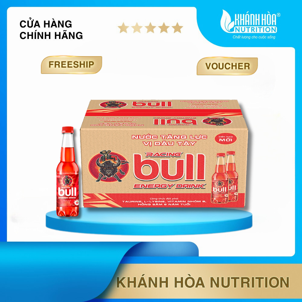 Thùng 24 Chai Nước Tăng Lực Racing Bull Vị Dâu - 24 Chai x 330ml