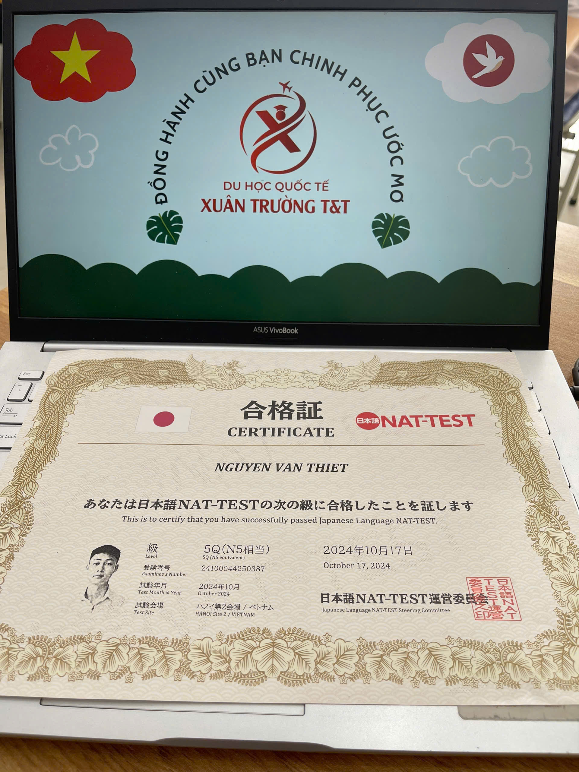 CHÚC MỪNG BẠN THIẾT ĐÃ ĐỖ KỲ THI NĂNG LỰC TIẾNG NHẬT NAT-TEST 10/2024