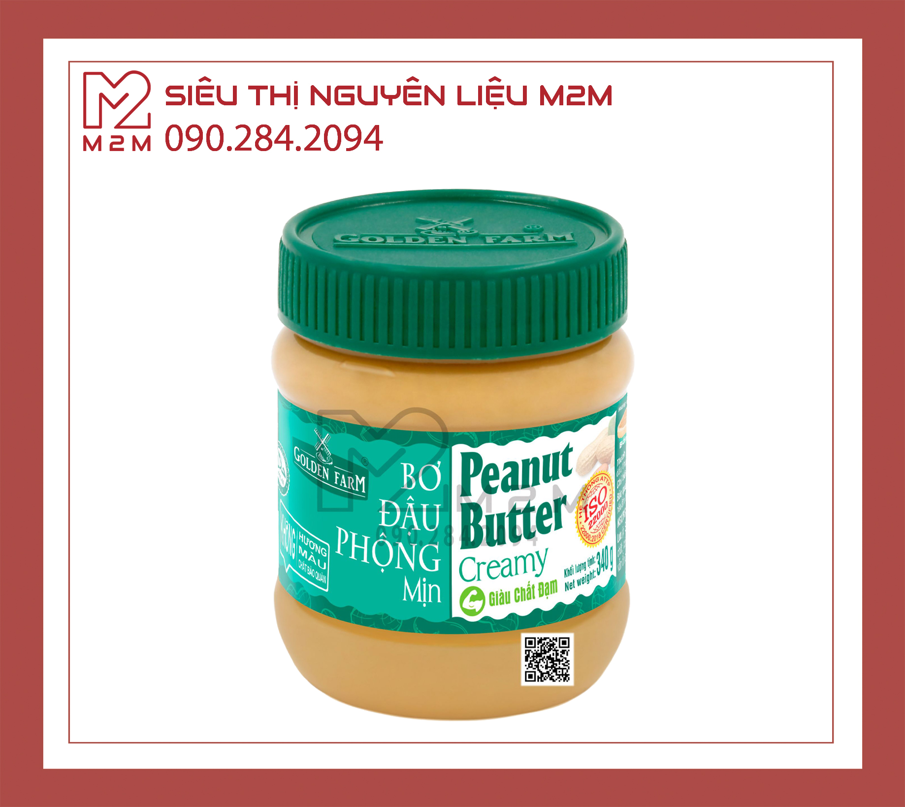 Bơ Đậu Phộng Mịn Nắp xanh Golden Farm 340gr