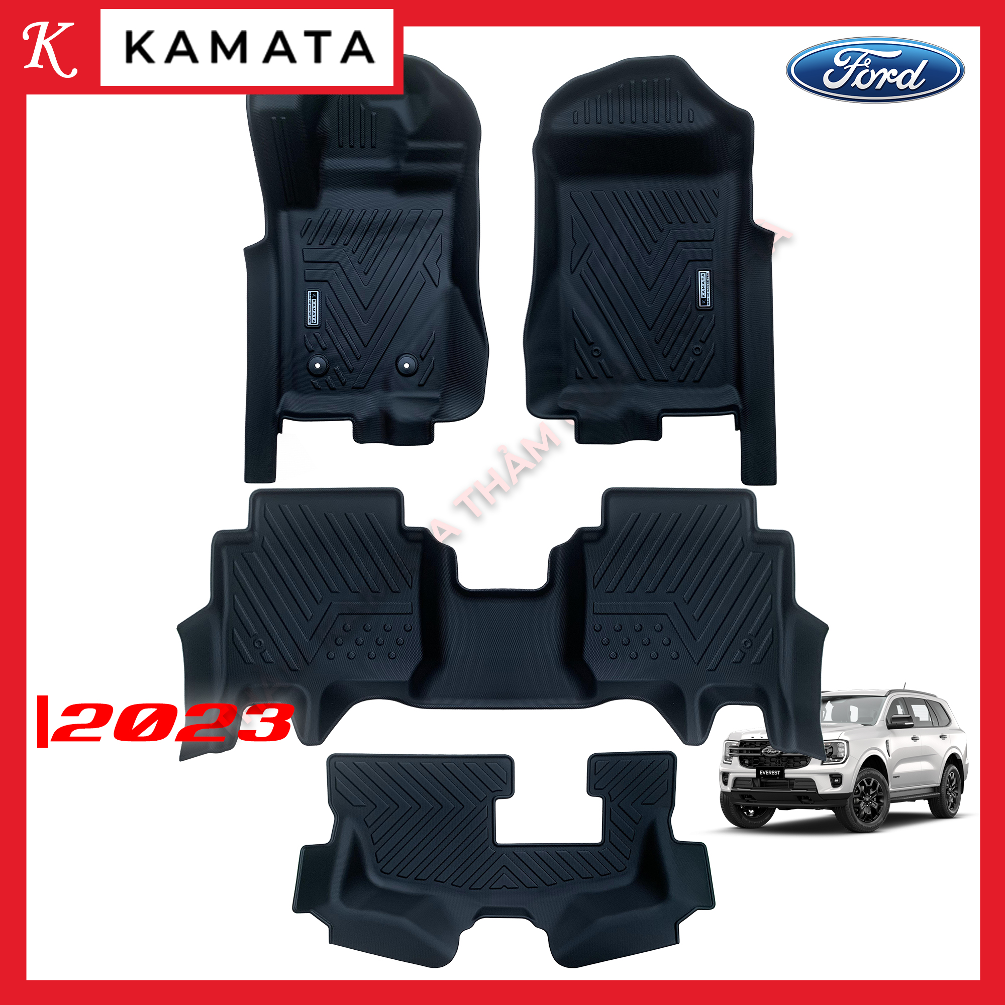 Thảm ô tô lót sàn KAMATA 5D dành cho Ford Everest 2023 đúc nguyên khối TPV