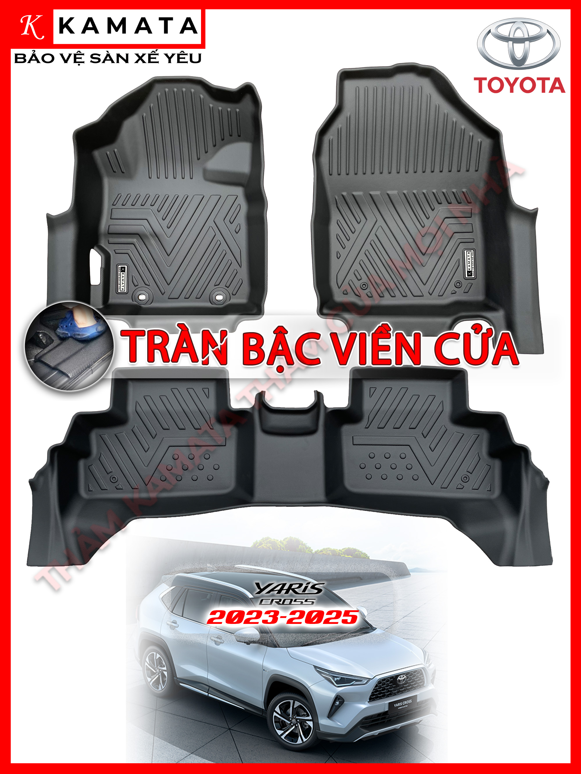 Thảm lót sàn ô tô Toyota Yaris cross 2023 khuôn đúc TPV tràn viền (1 bộ 3 tấm)
