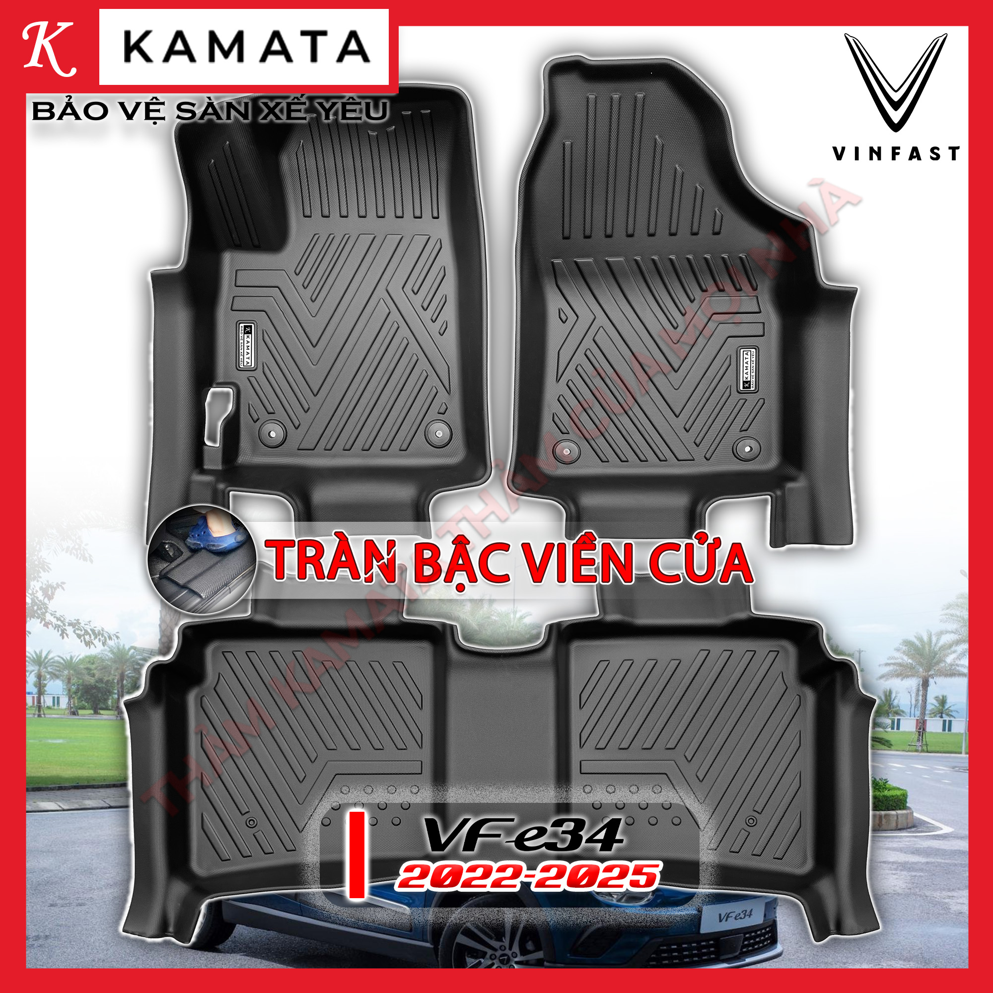 Thảm lót sàn ô tô 5D Vinfast Vfe34 2022 - 2023 đúc nguyên khối TPV cao cấp