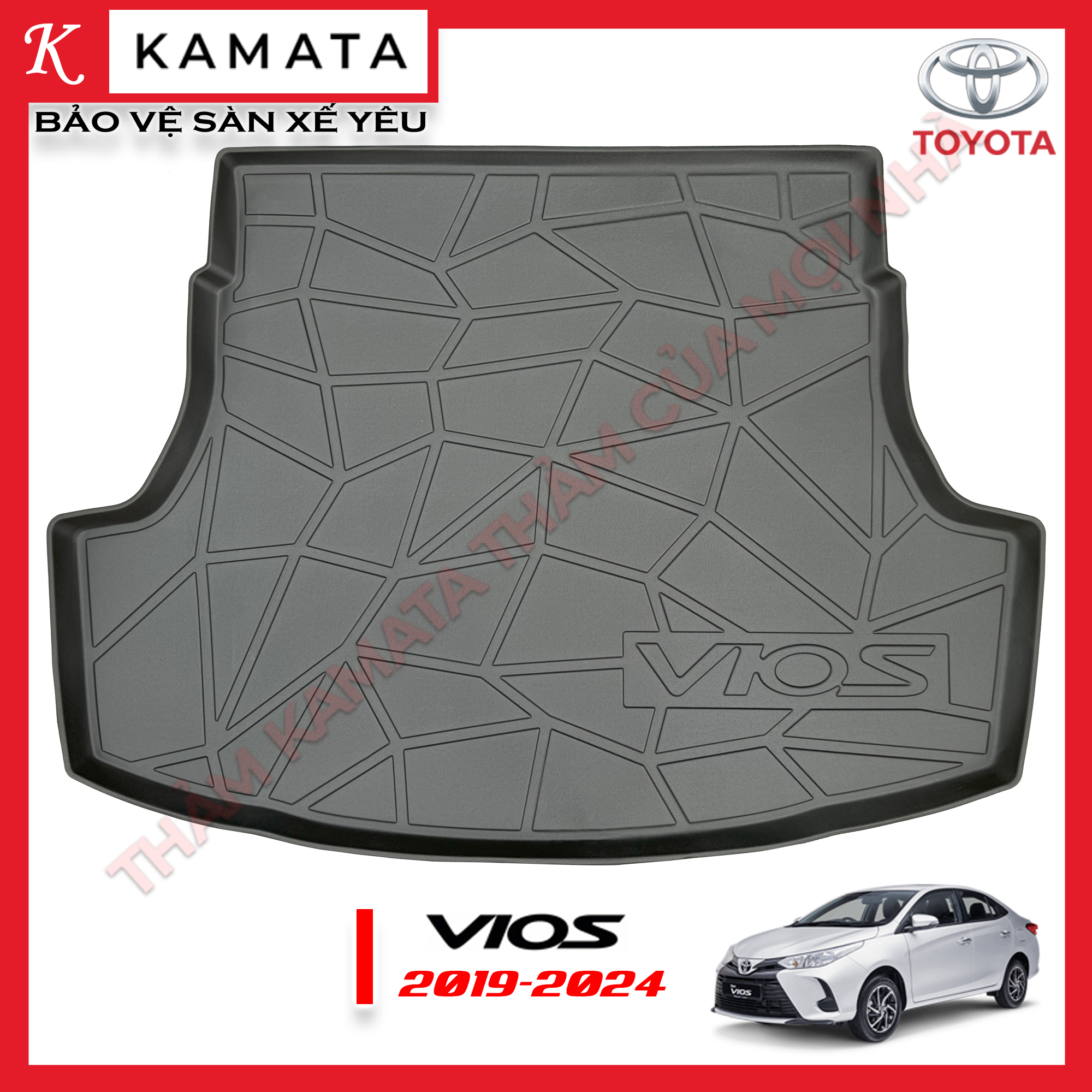 Thảm lót cốp xe ô tô  Toyota Vios 2019 - 2025 chất liệu TPV cao cấp mới nhất
