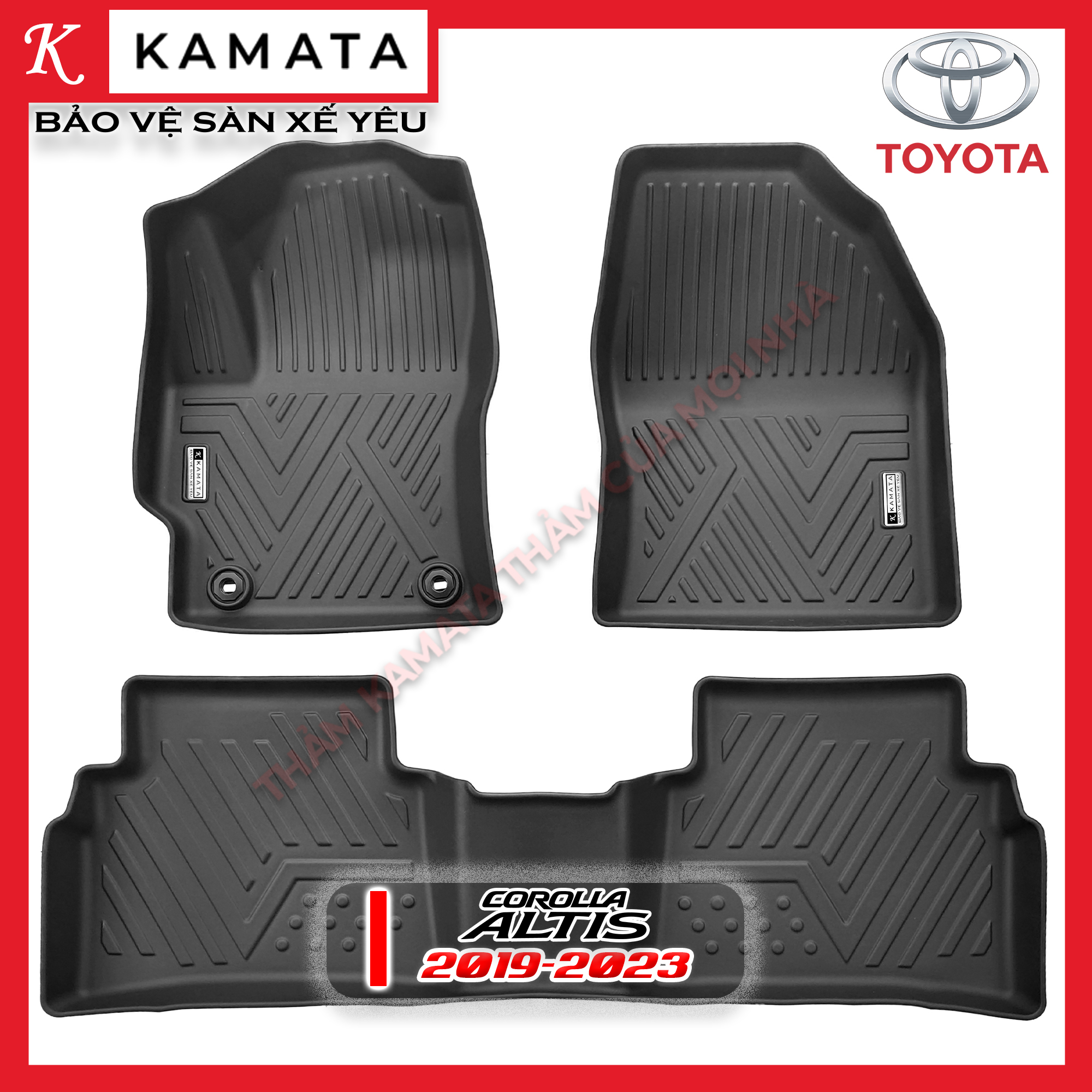 Thảm lót sàn ô tô Toyota Corolla Altis 2019 - 2022 đúc nguyên khối TPV (3 tấm/Bộ)
